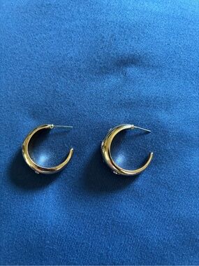 Polished Gold Crescent Hoop Earrings - Women's Jewelry
